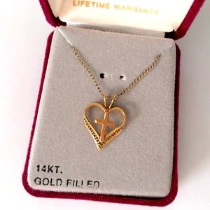 Vintage Tru Kay 14k gold filled heart cross necklace